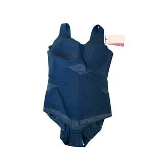 Honey Love Crossover Bodysuit NWT Black XL Shapewear Built-In Bra Cups Mesh